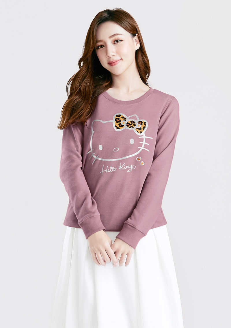 保暖.柔軟.舒適.MIT環保材質-Hello Kitty印花刷毛大學T-01