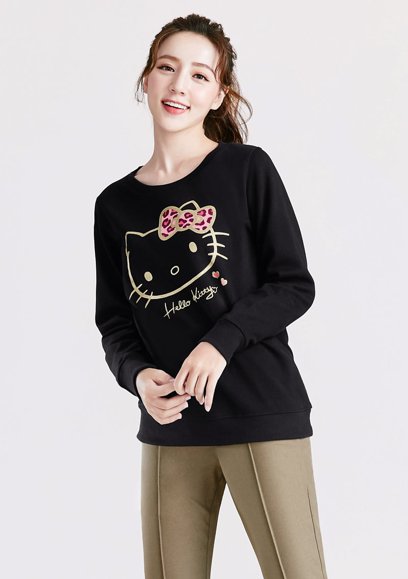 保暖.柔軟.舒適.MIT環保材質-Hello Kitty印花刷毛大學T-01