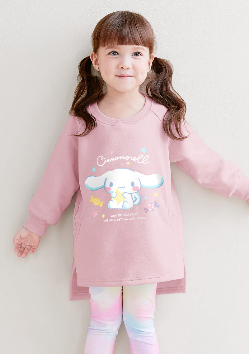 保暖.柔軟.舒適.MIT環保材質-大耳狗印花刷毛長版T恤-童裝-01