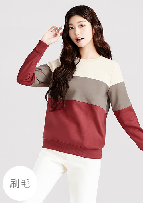 【限時$399】保暖.MIT永續環保材質-配色刷毛大學T