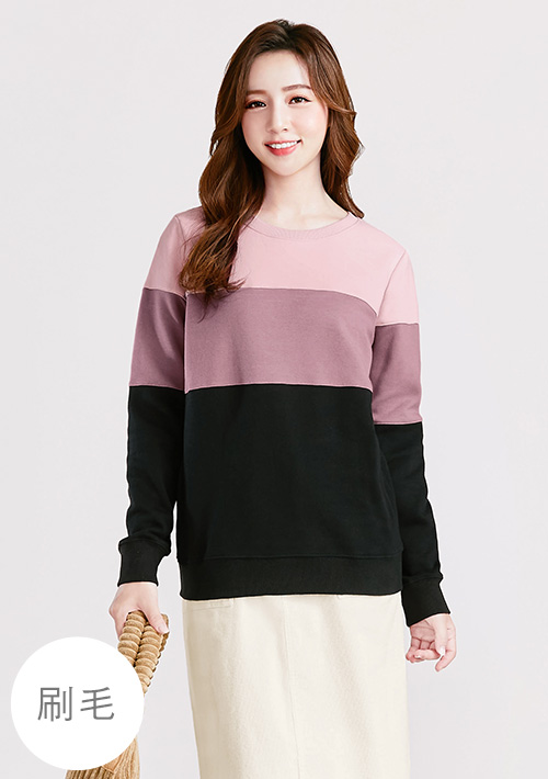 保暖.MIT永續環保材質-配色刷毛大學T