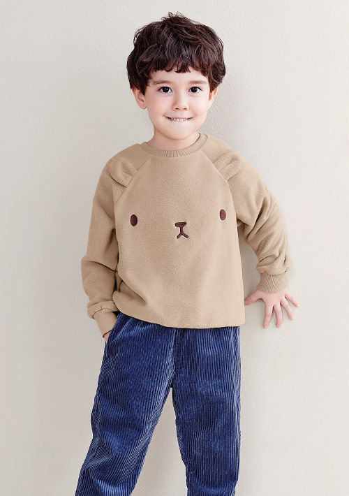 保暖.MIT永續環保材質-Fleece輕量保暖熊熊刺繡上衣-童裝