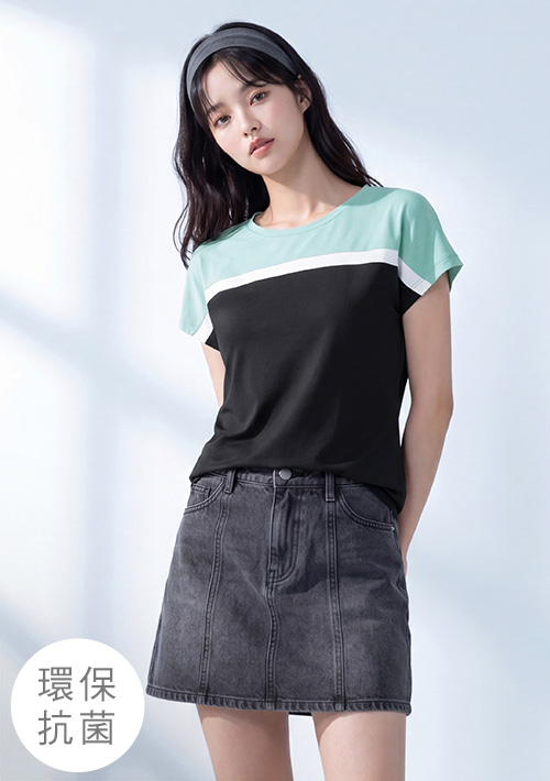 【限時$199】舒適.MIT永續環保材質-抗UV吸排抗菌拼色連袖上衣