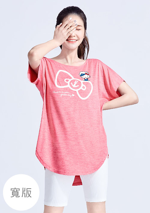 Hello Kitty 抗UV吸排寬袖印花長版涼感上衣-01