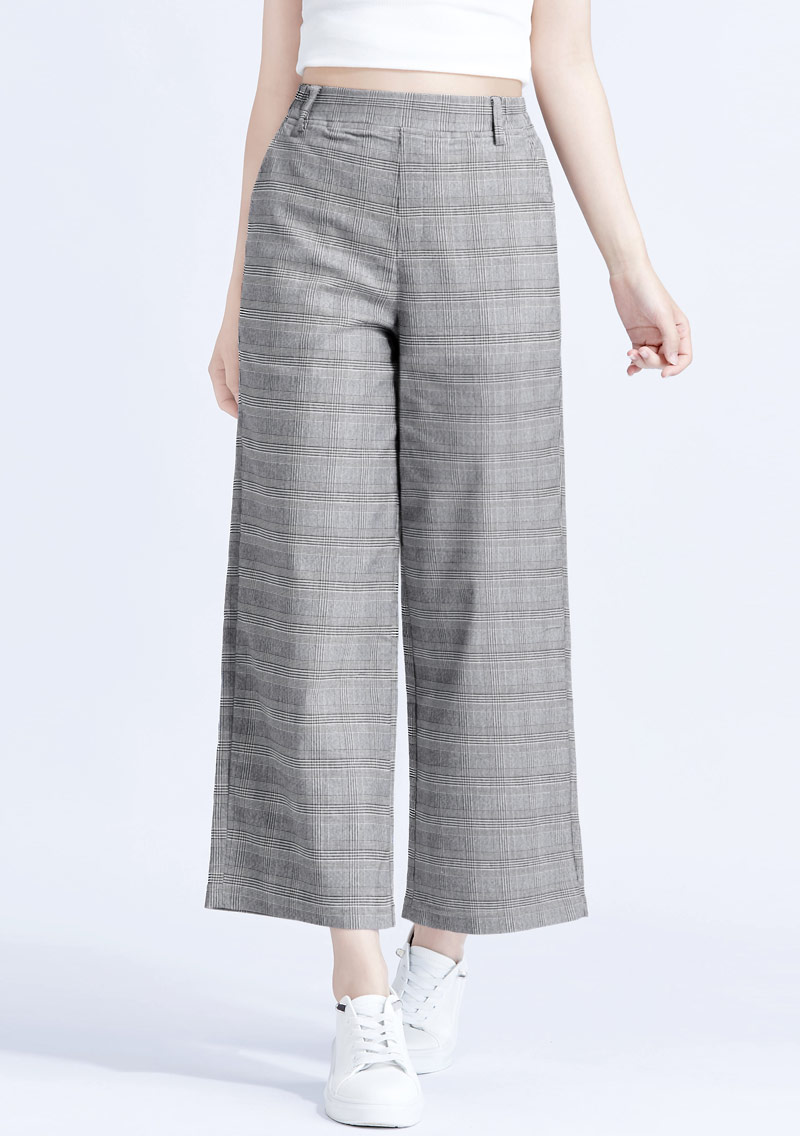 高腰寬版格紋直筒褲|女裝 WOMEN|衣芙 EFShop