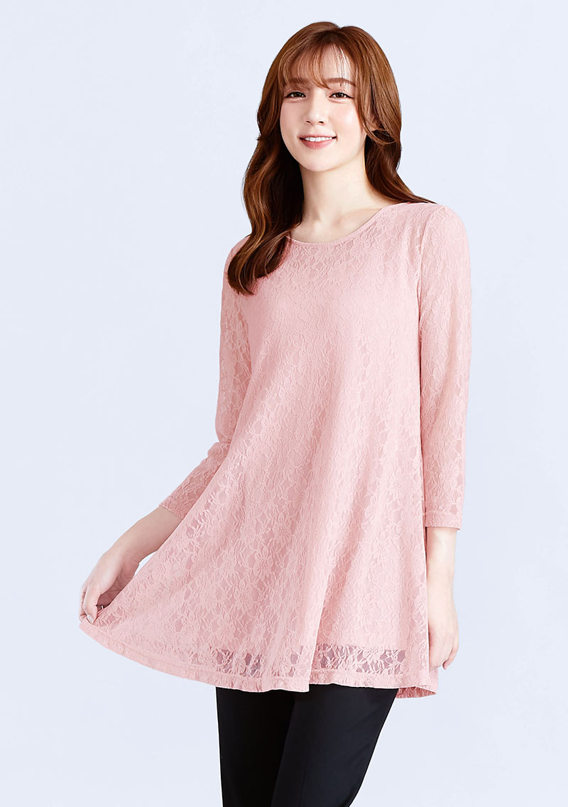 蕾絲兩件式七分袖長版上衣