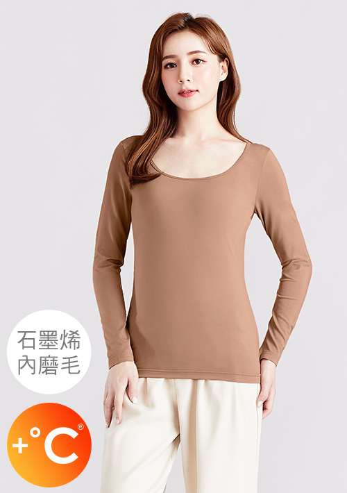 +℃ 超極暖.石墨烯.芭蕾領發熱衣【任選三·$222/件】升溫內磨毛發熱衣