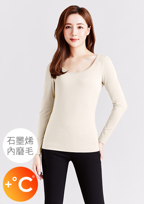 +℃ 超極暖.石墨烯.芭蕾領發熱衣【任選二‧260件】升溫內磨毛發熱衣