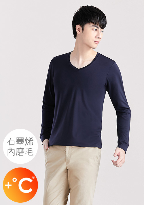 +℃ 超極暖.石墨烯.V領發熱衣【任選二‧260件】升溫內磨毛發熱衣-男裝