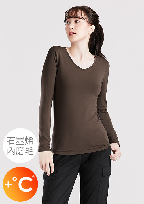 +℃ 超極暖.石墨烯.V領發熱衣【任選三·$222/件】升溫內磨毛發熱衣