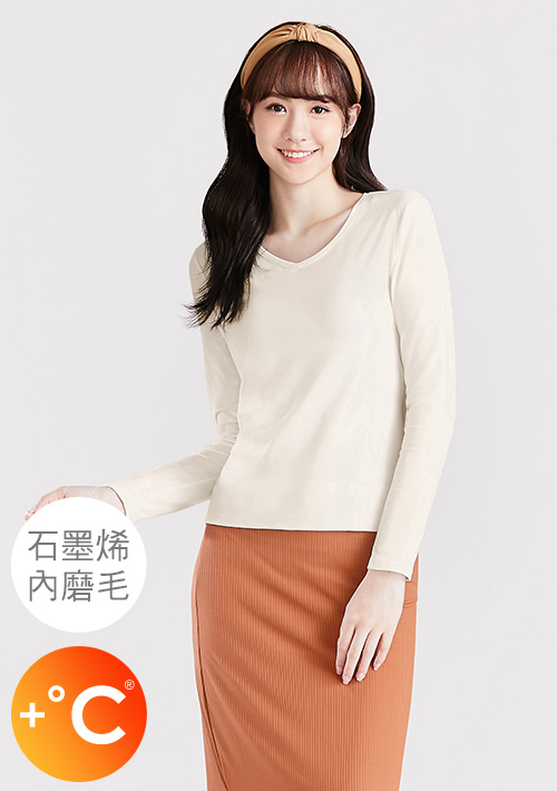 +℃ 超極暖.石墨烯.V領發熱衣【任選三·$222/件】升溫內磨毛發熱衣