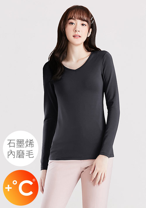 +℃ 超極暖.石墨烯.V領發熱衣【任選三·$222/件】升溫內磨毛發熱衣