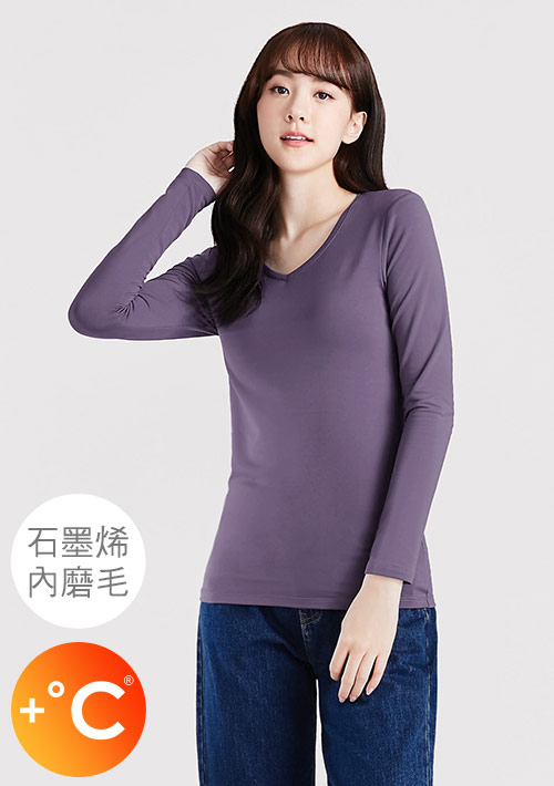 +℃ 超極暖.石墨烯.V領發熱衣【任選三·$222/件】升溫內磨毛發熱衣