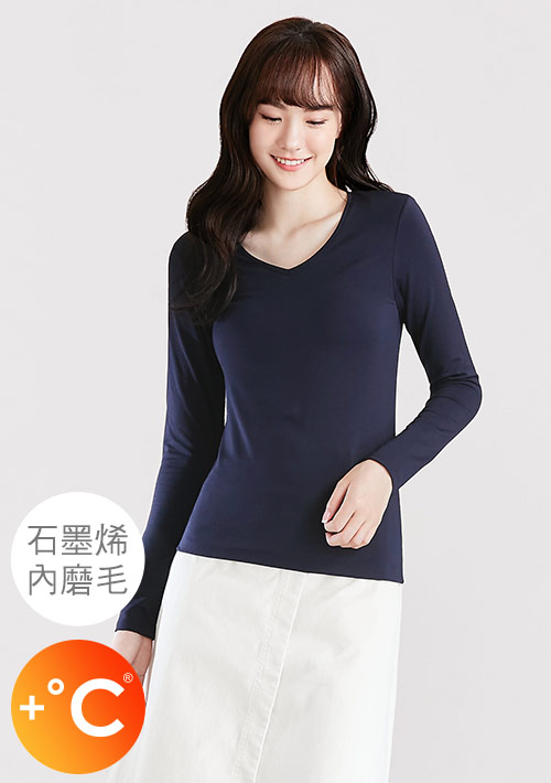 +℃ 超極暖.石墨烯.V領發熱衣【任選三·$222/件】升溫內磨毛發熱衣