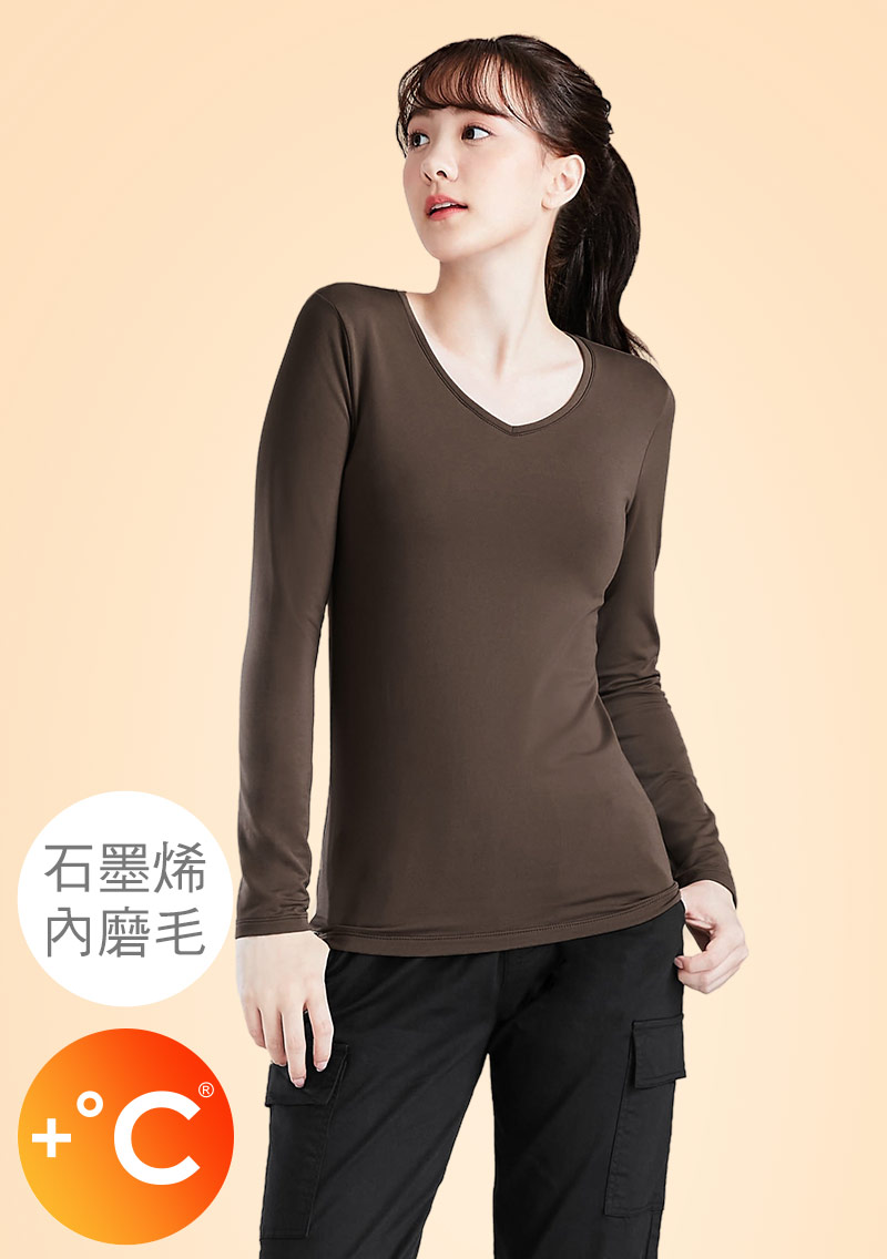 +℃ 超極暖.石墨烯.V領發熱衣【任選三·$222/件】升溫內磨毛發熱衣
