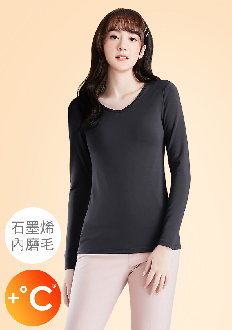+℃ 超極暖.石墨烯.V領發熱衣【任選三·$222/件】升溫內磨毛發熱衣