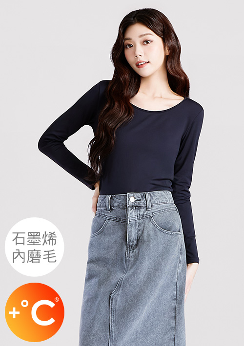 +℃ 超極暖.石墨烯.圓領發熱衣【HEATPUSH】升溫內磨毛發熱衣