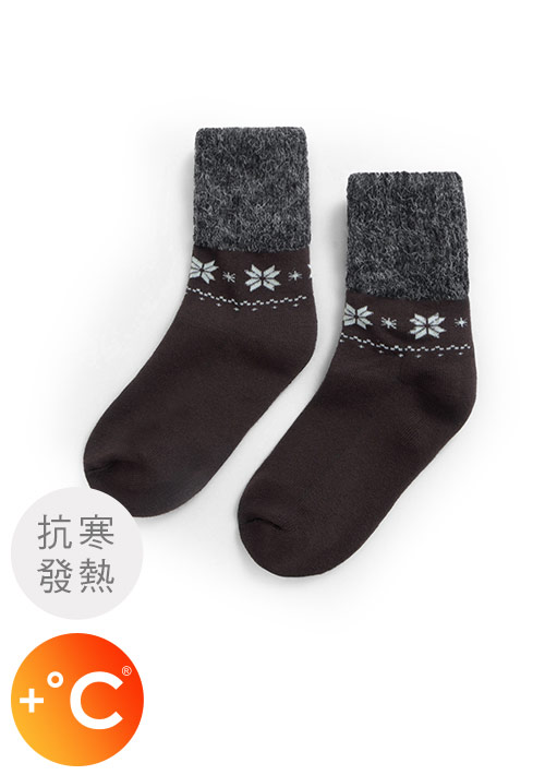 +℃ 暖科技-混毛雪花發熱毛圈中筒襪
