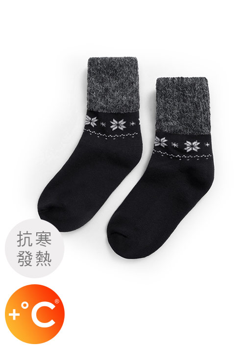 +℃ 暖科技-混毛雪花發熱毛圈中筒襪
