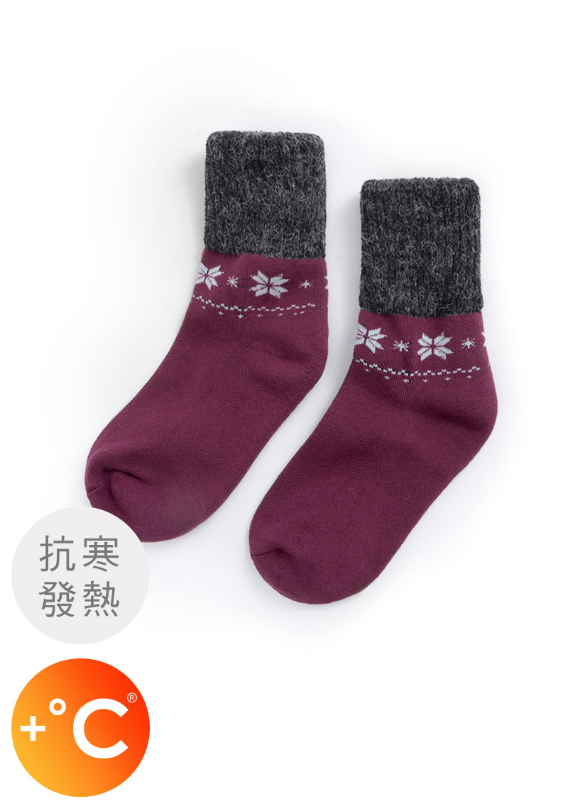 +℃ 暖科技-混毛雪花發熱毛圈中筒襪