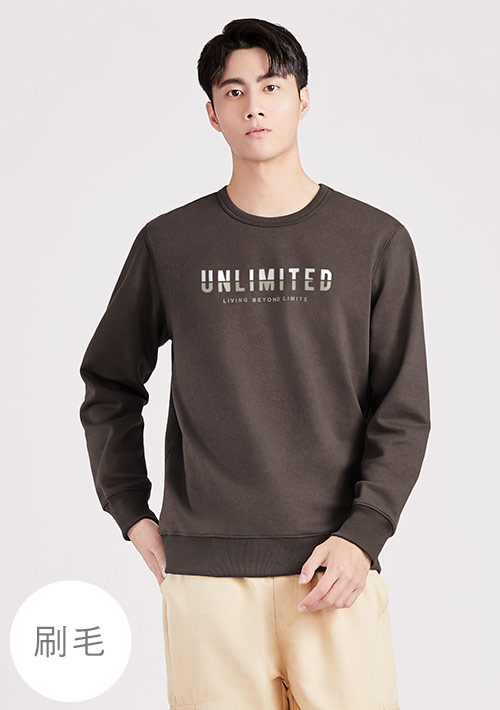 保暖.MIT永續環保材質-文字印花刷毛大學T-男裝