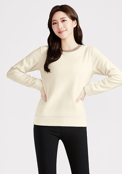 保暖.柔軟.舒適.MIT環保材質-Fleece輕量保暖配色圓領上衣