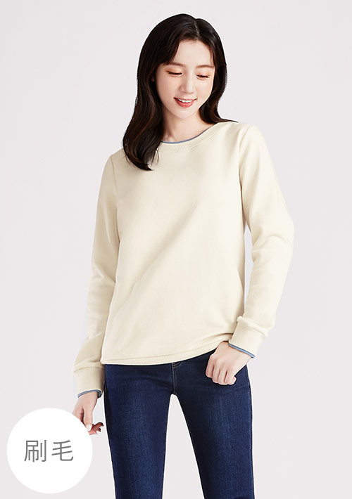 保暖.MIT永續環保材質-拼色刷毛大學T