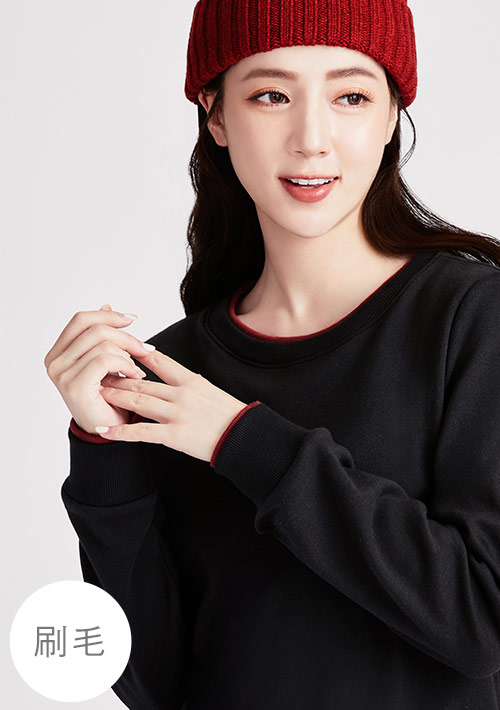 保暖.MIT永續環保材質-拼色刷毛大學T