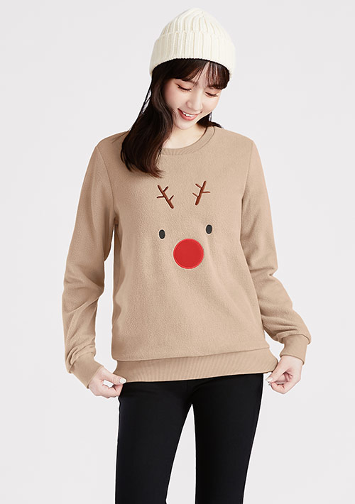 保暖.MIT永續環保材質-Fleece輕量保暖麋鹿刺繡上衣