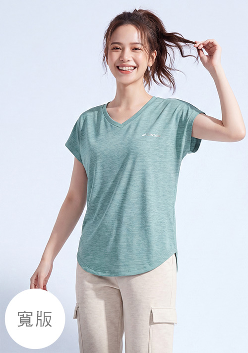 【限時$222】抗UV吸排反光文字印花V領寬版涼感上衣