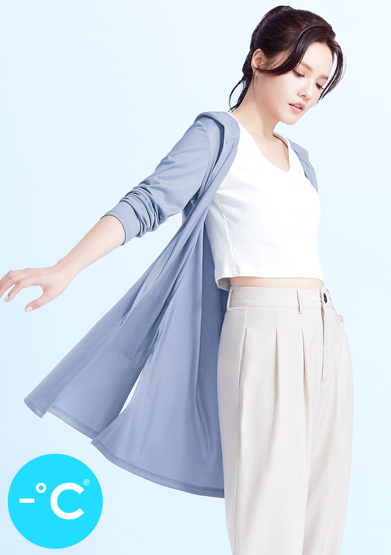 -°C 冰感防曬冰絲涼感連帽長版外套