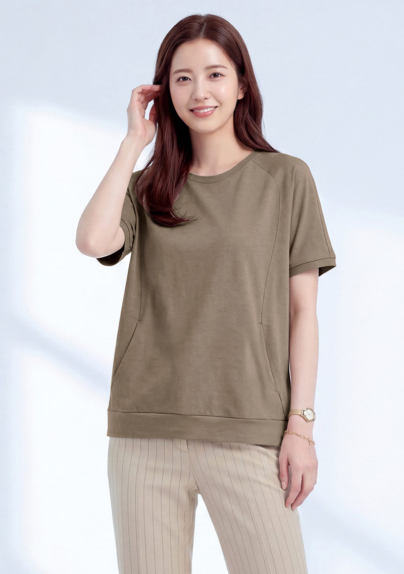 純棉短袖寬版口袋上衣