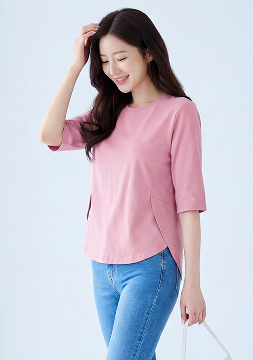 純棉開衩顯瘦五分袖上衣