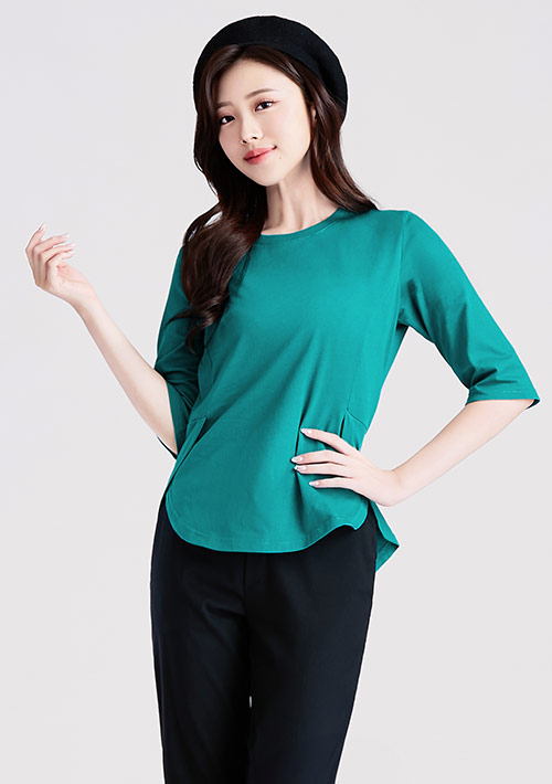 純棉開衩顯瘦五分袖上衣