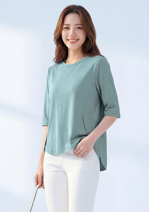 純棉開衩顯瘦五分袖上衣