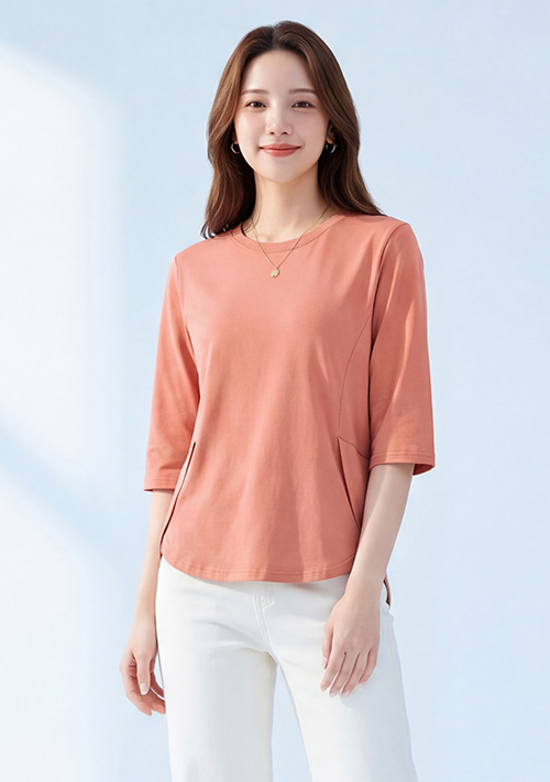 純棉開衩顯瘦五分袖上衣
