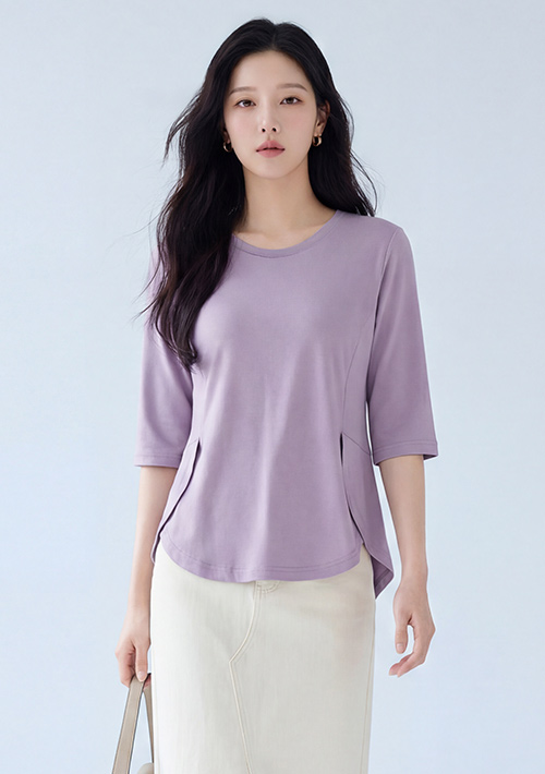 純棉開衩顯瘦五分袖上衣