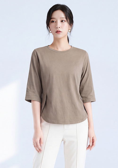 純棉開衩顯瘦五分袖上衣