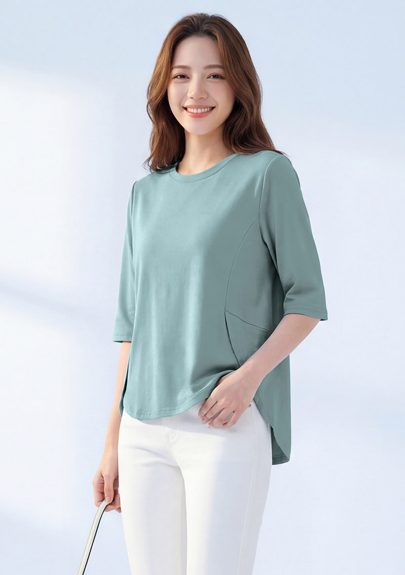 純棉開衩顯瘦五分袖上衣
