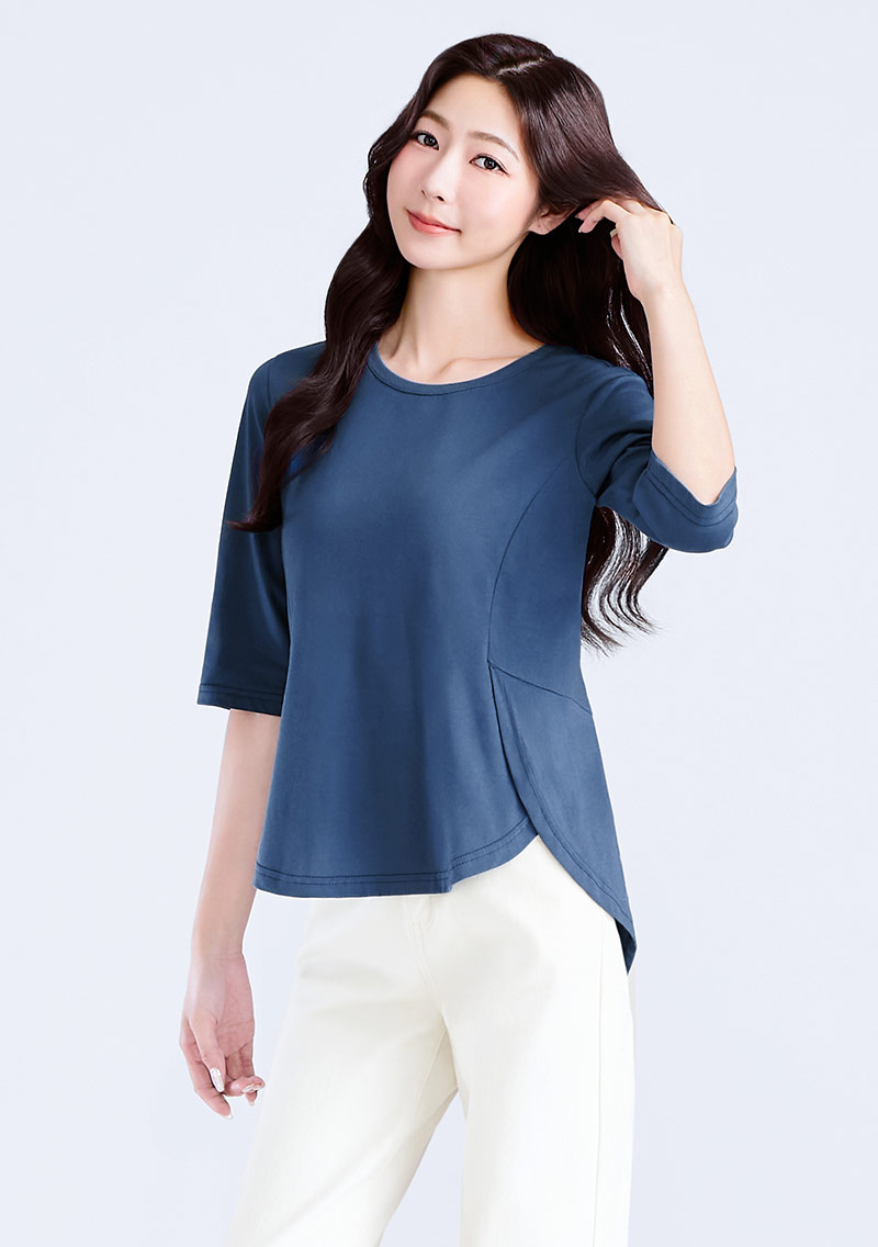 純棉開衩顯瘦五分袖上衣