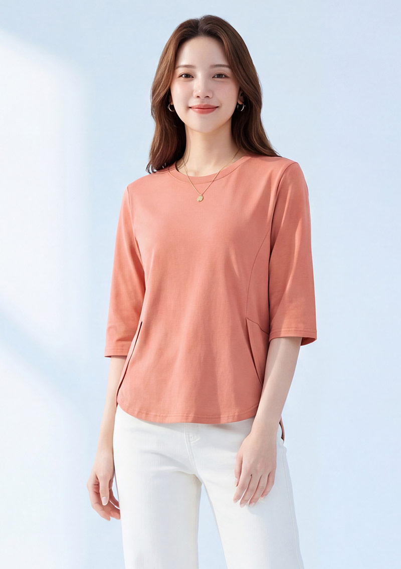 純棉開衩顯瘦五分袖上衣