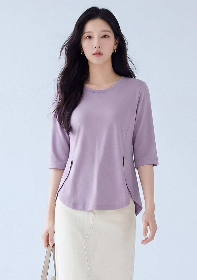 純棉開衩顯瘦五分袖上衣