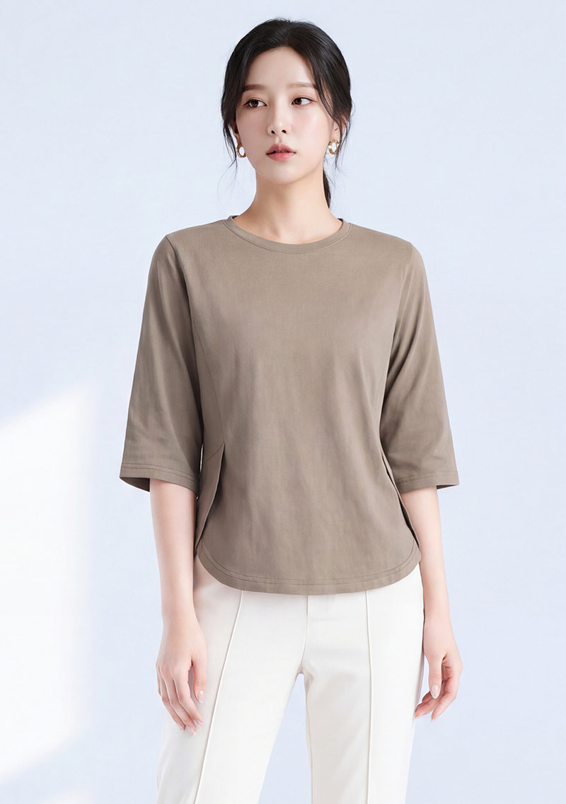 純棉開衩顯瘦五分袖上衣