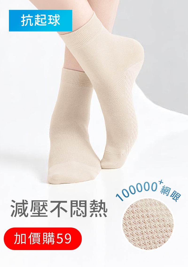 【加價購$59】高透氣抗起球網眼中筒襪