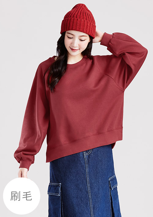 保暖.MIT永續環保材質-刷毛側開衩寬版上衣