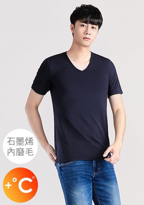 +℃ 超極暖.石墨烯.V領短袖發熱衣【HEATPUSH】升溫內磨毛發熱衣-男裝