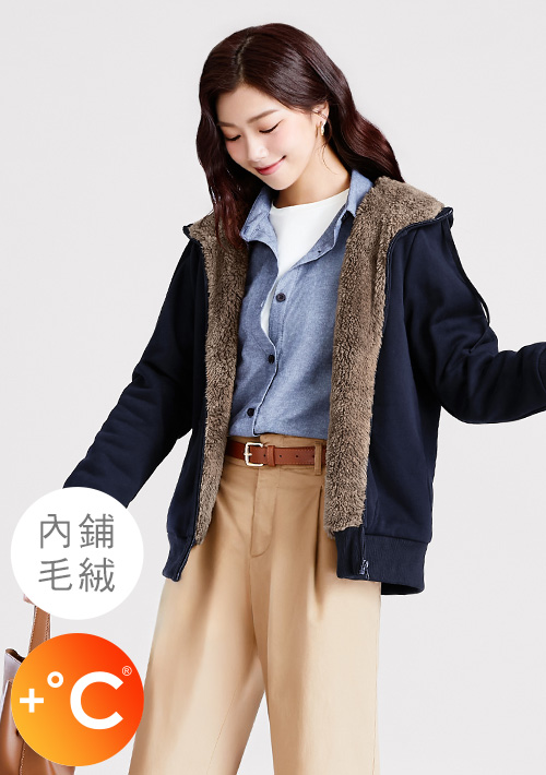 +℃ 極速暖毛絨抗寒保暖連帽外套
