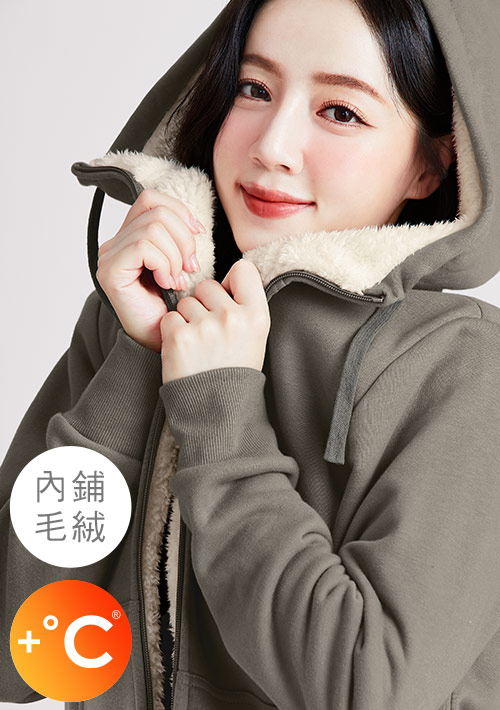 +℃ 極速暖毛絨抗寒保暖連帽外套