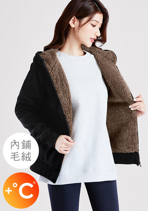 +℃ 極速暖毛絨抗寒保暖連帽外套