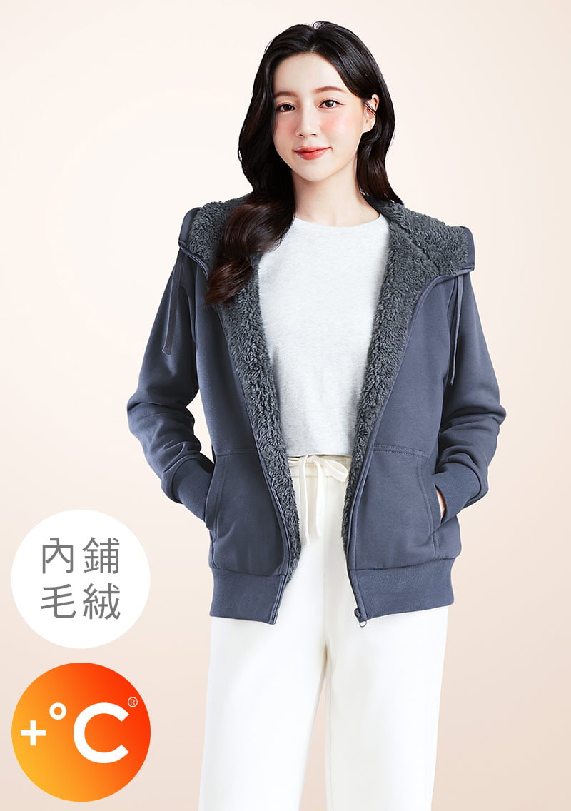 +℃ 極速暖毛絨抗寒保暖連帽外套